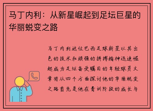 马丁内利：从新星崛起到足坛巨星的华丽蜕变之路