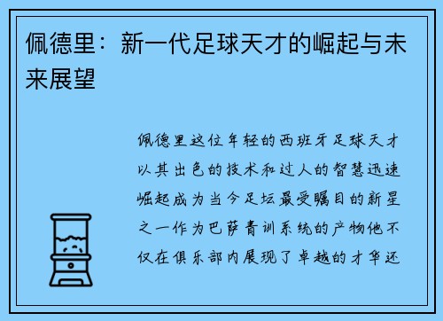 佩德里：新一代足球天才的崛起与未来展望