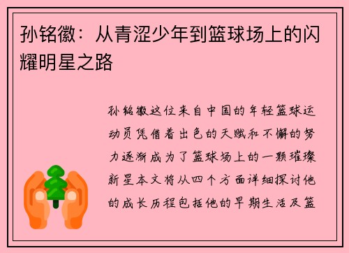 孙铭徽：从青涩少年到篮球场上的闪耀明星之路